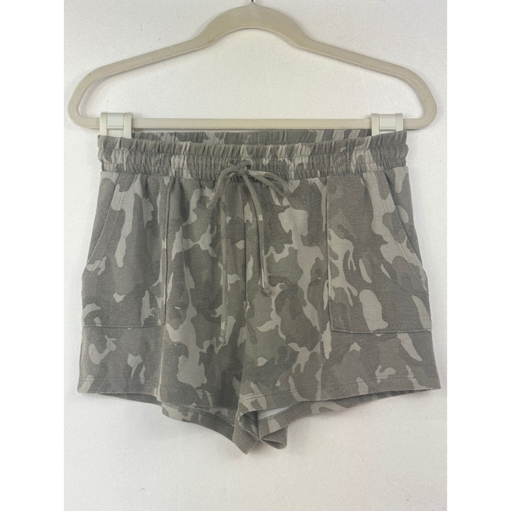 CBrand Women Camo Print Lounge Shorts Grey Green Elastic Drawstring Waist Small